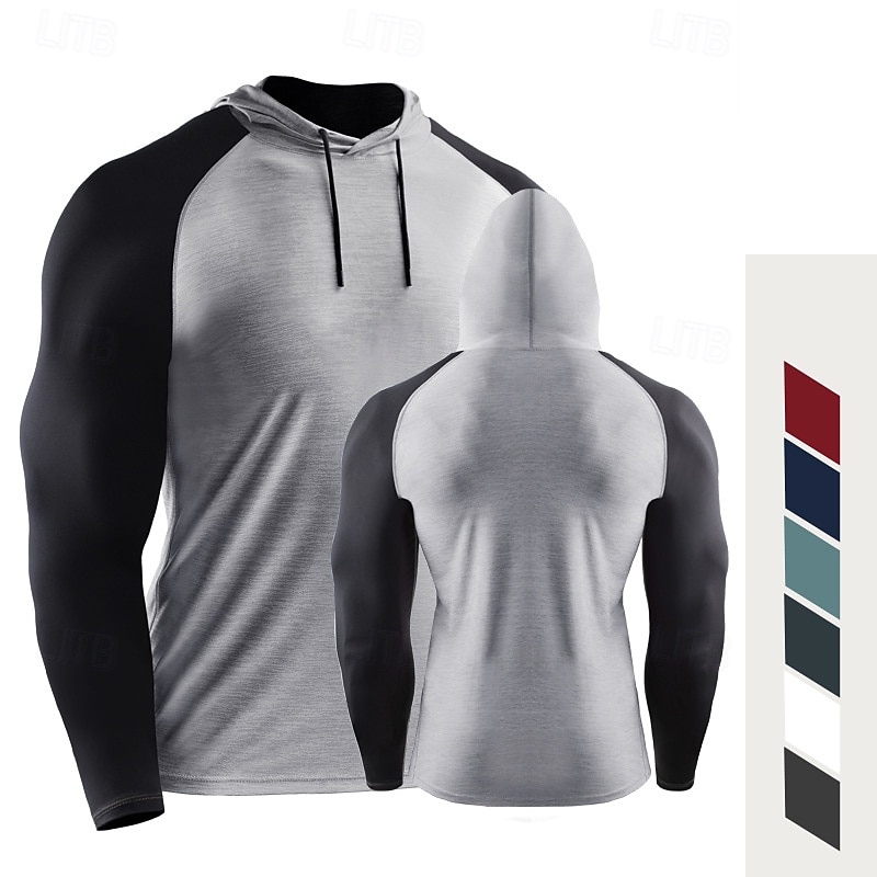Men's Compression Shirt Athletic Shirt Gym Shirt Fitness Shirt Long Sleeve Hoodie Casual Athleisure Fall Color Block Quick Dry Soft Breathable Gym Workout Walking Jogging Sportswear Activewear Black