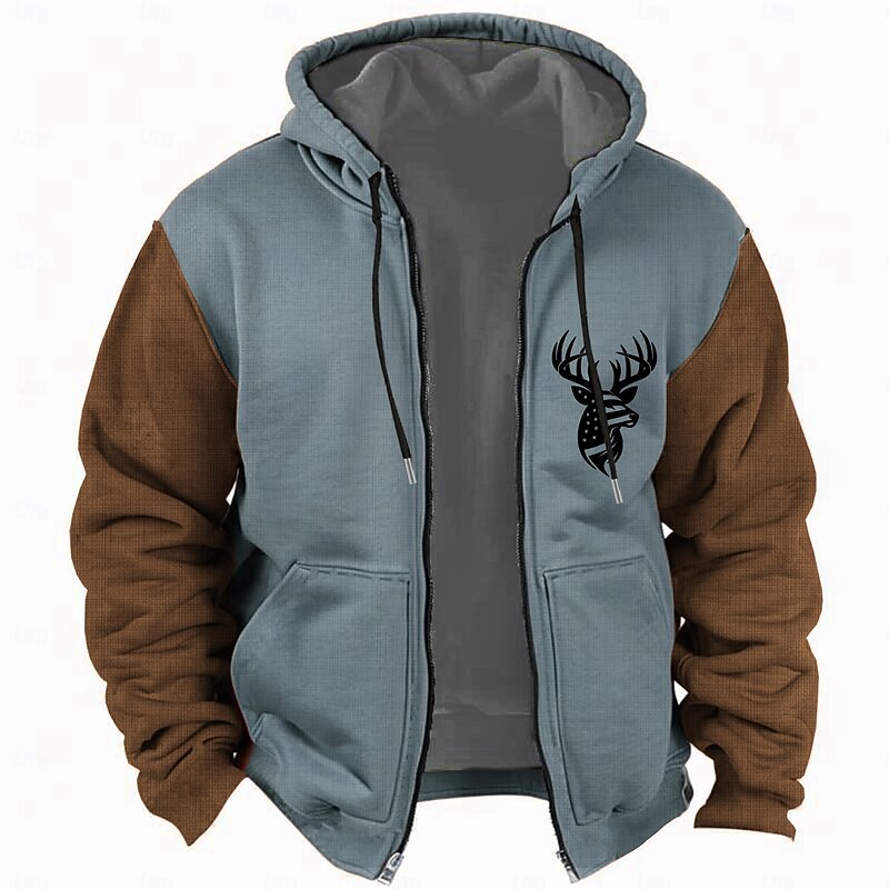 Men's Elk Hoodie Hoodies Sweatshirt Fashion Cool Long Sleeve Hooded Vacation Gym Blue Sky Blue Drawstring Fall Winter Designer3