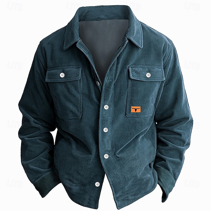 Men's Solid Color Shirt Jacket Overshirt Long Sleeve Vintage Tribal Dailywear Fall & Winter Collared Shirts Button Up 3D Print 2 Pockets 1pc Army Green Navy Blue Brown4