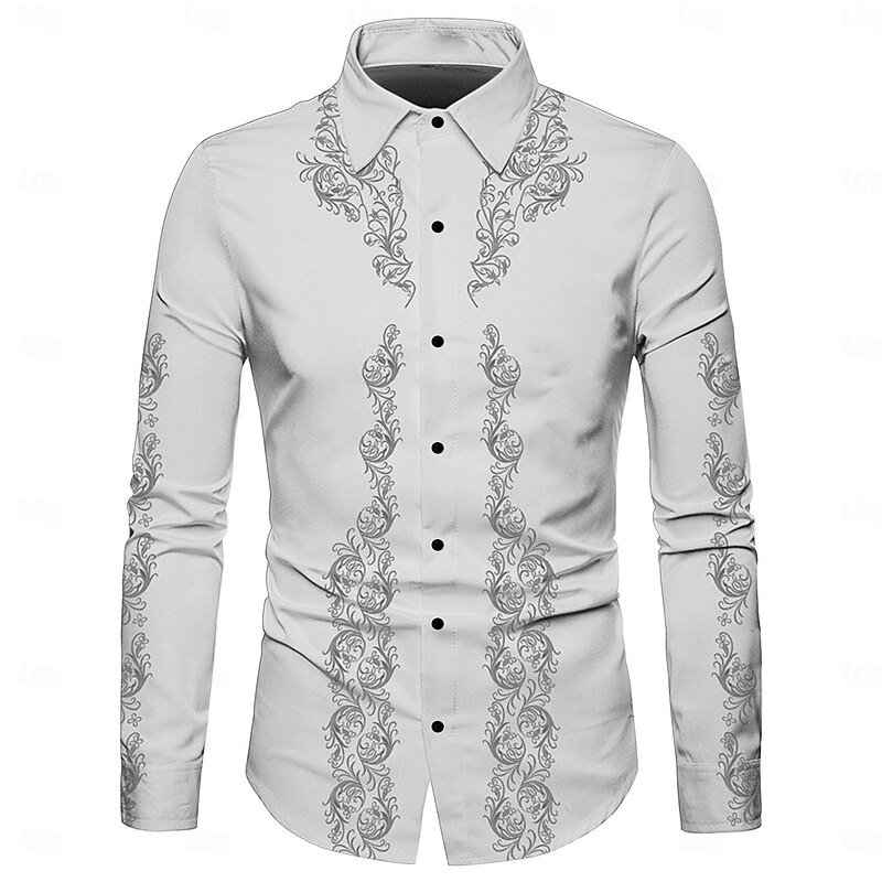 Men's Floral Shirt Western Shirt Cowboy Shirt Long Sleeve Casual Daily Fall & Winter Turndown Print Button-Down White Yellow Blue Green Gray3