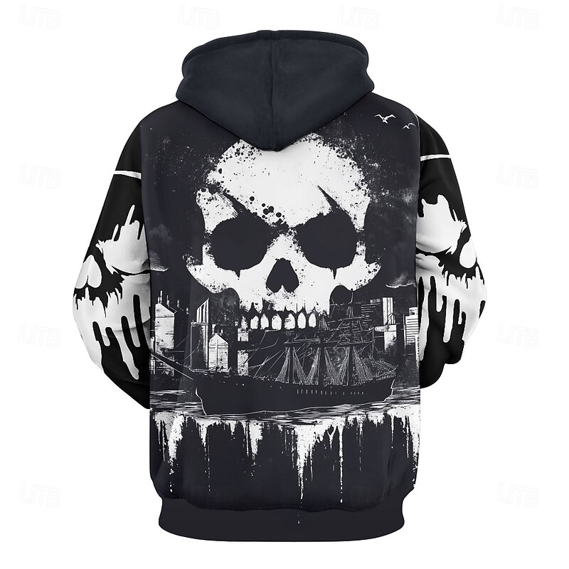 Men's Graphic Dark Hoodie Hoodies Sweatshirt Vacation Daily Long Sleeve Hooded Vacation Sports Outdoor Going out Black Printing Winter Spring &  Fall Designer3