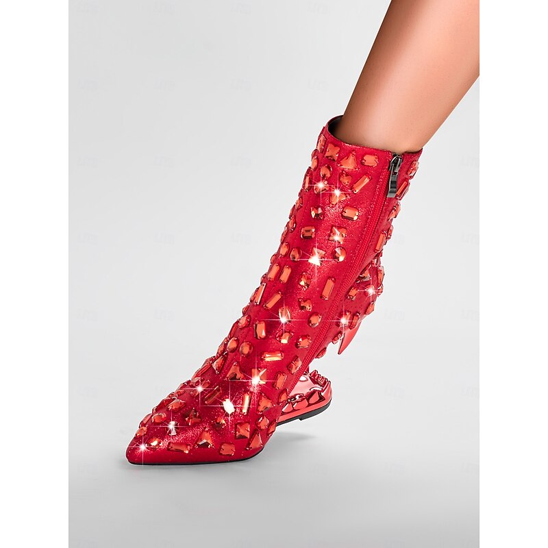 Women's Red Studded Ankle Boots with Unique Cut-Out Heels – Statement High Heels for Fashion Events and Parties2