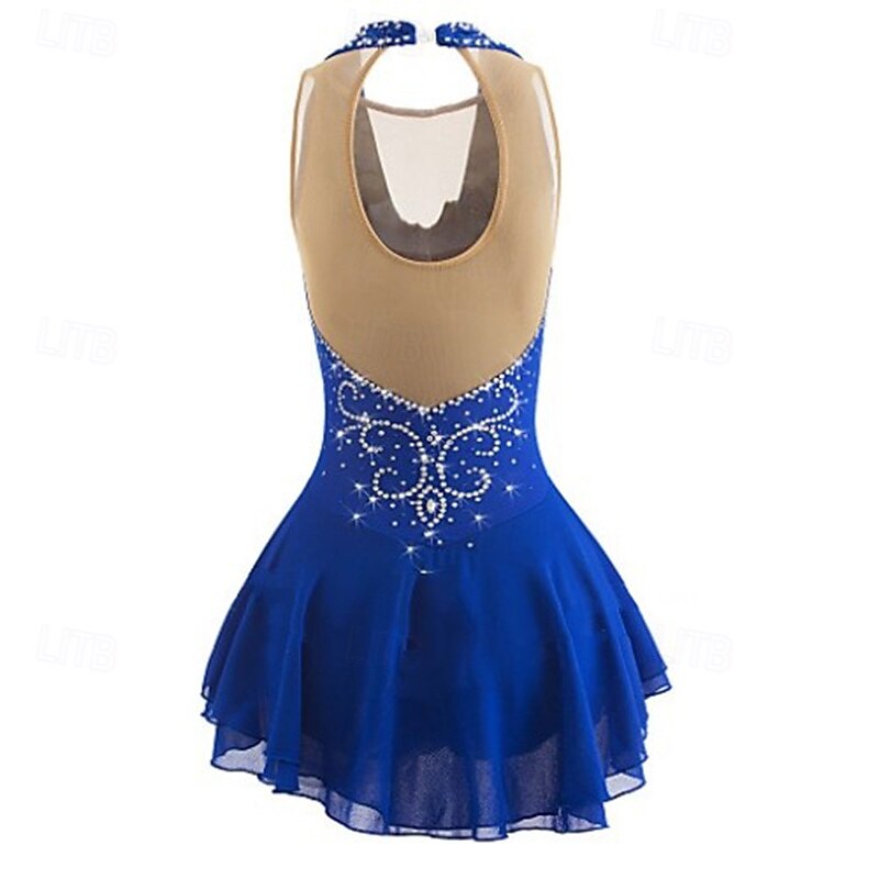 Figure Skating Dress Women's Girls' Ice Skating Dress Violet Blue Patchwork Mesh High Elasticity Training Competition Skating Wear Classic Crystal / Rhinestone Sleeveless Ice Skating Figure Skating3