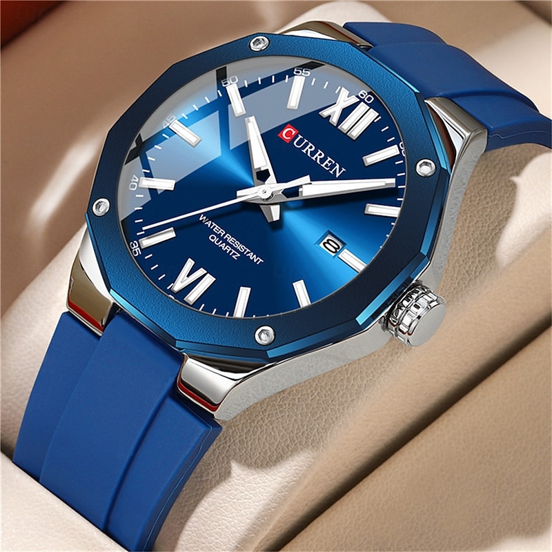 CURREN Men Quartz Watch Sports Fashion Casual Wristwatch Luminous Calendar Waterproof Decoration Silicone Gel Watch
