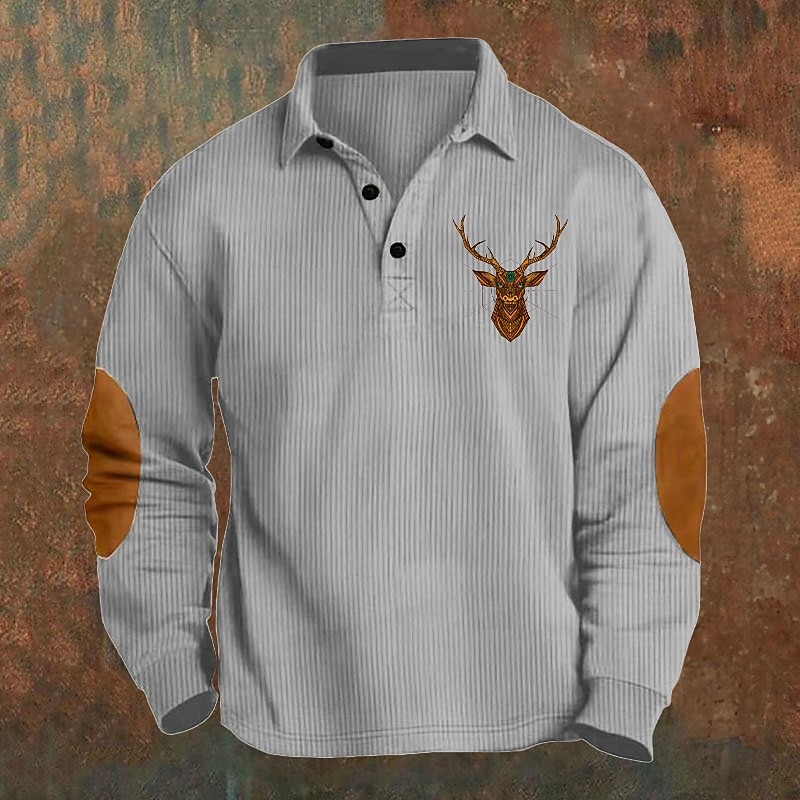 Men's Corduroy Shirt Golf Shirt Work Casual Lapel Long Sleeve Basic Modern Color Block Reindeer Patchwork Button Spring &  Fall Regular Fit Black Army Green Navy Blue Light Brown Gray Corduroy Shirt