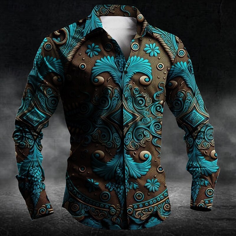 Men's 3D Print Button Up Shirt Long Sleeve Dark Daily Fall Winter Spring & Summer Shirt Collar Button Up 3D Print Yellow Red Blue