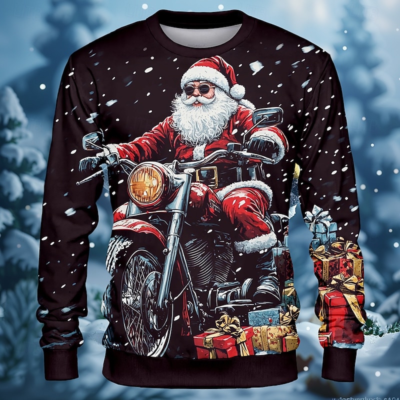 Christmas Men's Santa Claus Motorcycle Sweatshirts Sweatshirt Sweatshirt Long Sleeve Sweatshirt Crew Neck Cool Street Style 3D Printing Holiday Festival Crewneck Winter Spring &  Fall