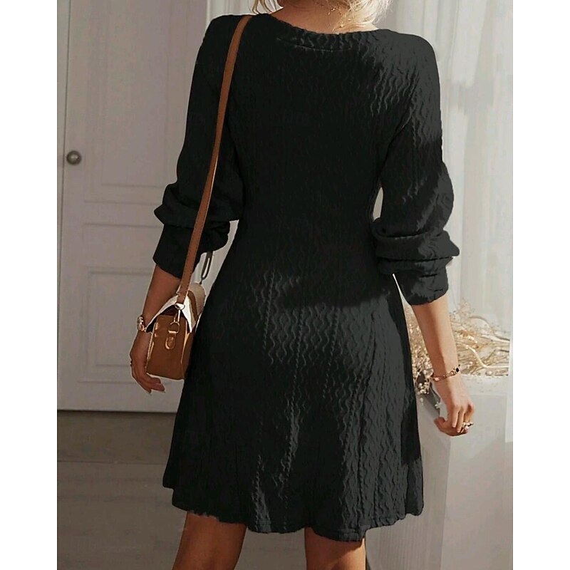 Women's Midi Dress Black Dress Cocktail Dress Formal Dress Fashion Workfashion Regular Fit Plain Long Sleeve V Neck Black Pink Beige Fall Winter2