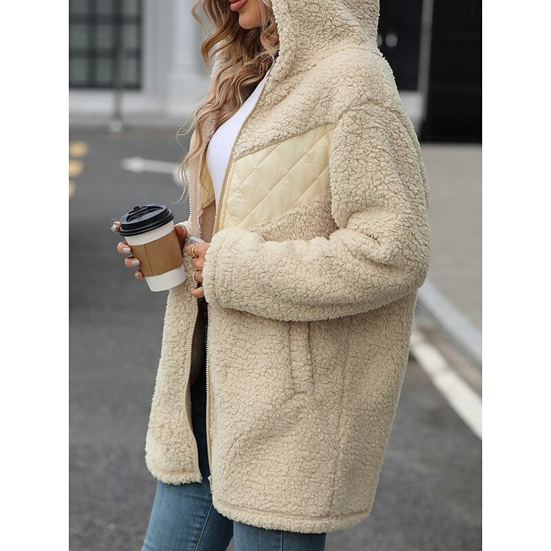 Women's Fleece Jacket Teddy Coat Hoodie Jacket Warm Breathable Zipper Pocket Fleece Lined Casual Plain Vacation Street Daily Wear Going out Zipper Regular Hoodie Regular Fit Long Sleeve Outerwear4