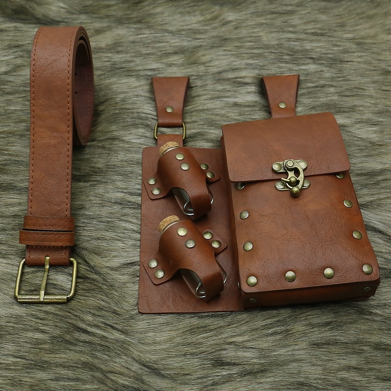 Retro Vintage Medieval Renaissance Waist Belt Belt Pouch Magic Bottle Fancy Dress Men's Women's Celtic Viking Fantasy Halloween Carnival Party LARP Ren Faire Adults' Waist Belt