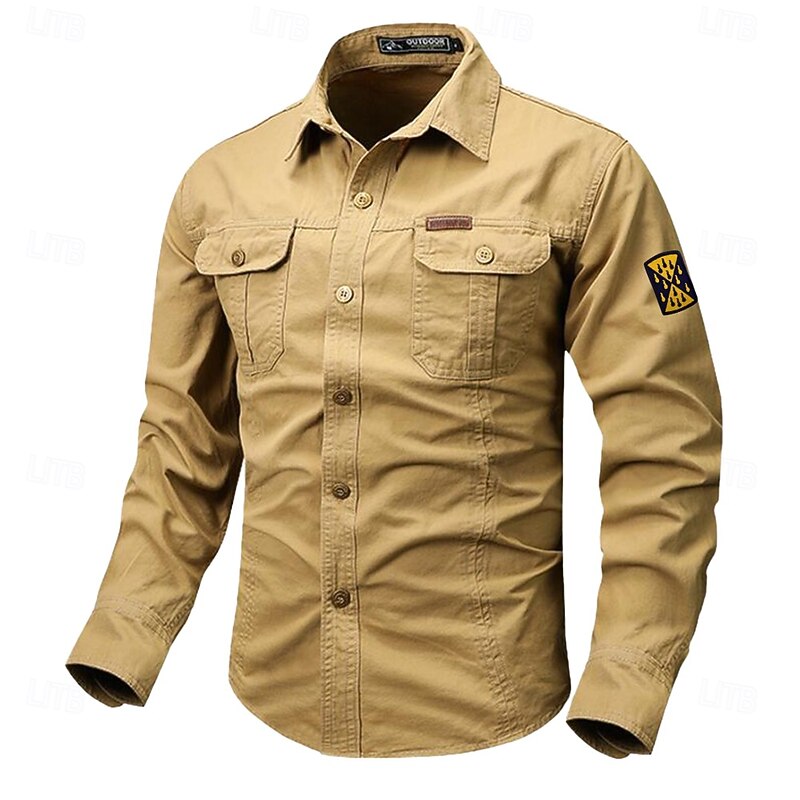 Men's Solid Color Work Shirt Western Shirt Cargo Shirt Long Sleeve Casual Tactical Sports & Outdoor Going out Winter Spring &  Fall Turndown Print Black White Army Green Red Blue4
