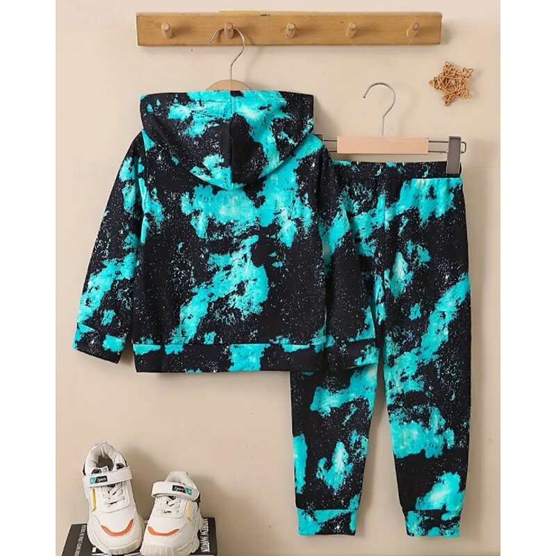 Boys Girls' 3D Graphic Tie Dye Sports Suit Hoodie Set Tracksuits Long Sleeve Spring Fall Daily Casual Tights Kids 4-12 Years Hooded Outdoor Vacation Sports Tailored Fit2