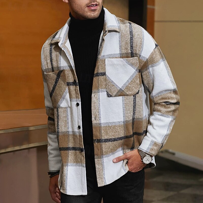 Men's Shirt Flannel Shirt Overshirt Lattice Outdoor Street Red Green Khaki Long Sleeve Turndown Spring &  Fall Clothing Apparel4