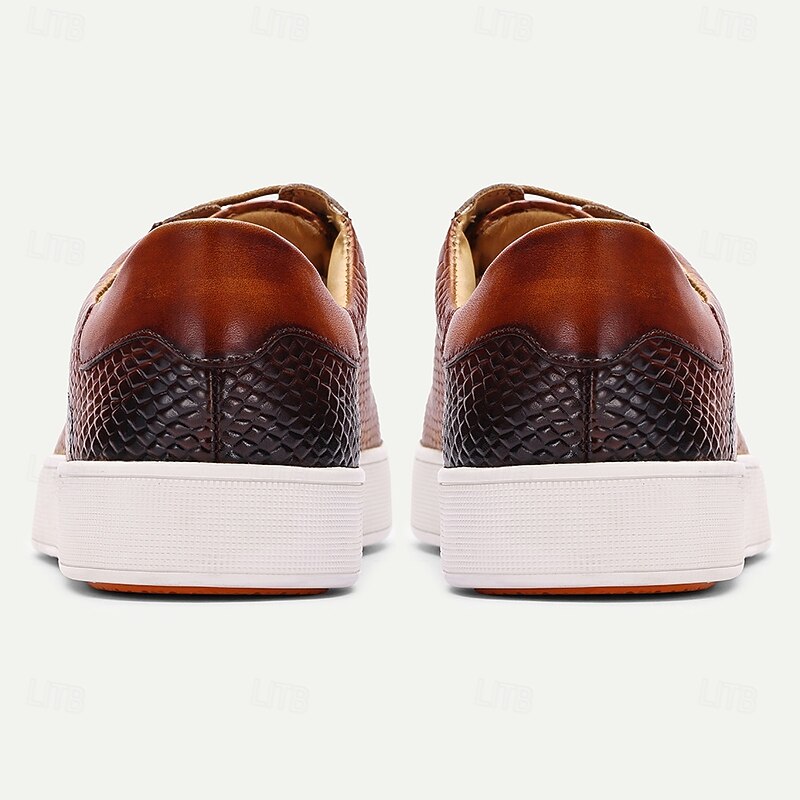 Men's Premium Cowhide Leather Sneakers - Brown Crocodile Pattern Lace-Up Casual Shoes for Daily Wear and Fashion Outfits4