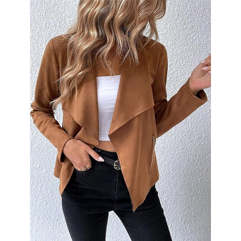 Women's Jacket Dailywear Solid Color Windproof Fashion Regular Fit Outerwear Long Sleeve Spring Black S3