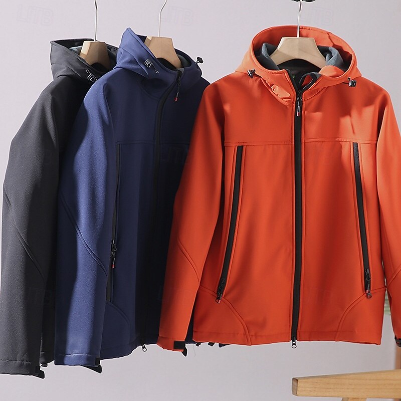 Men's Hiking Fleece Jacket Winter Outdoor Thermal Warm Fleece Lining Waterproof Windproof Fleece Jackets Full Zip Climbing Camping / Hiking / Caving Traveling Black Army Green Navy Blue Orange