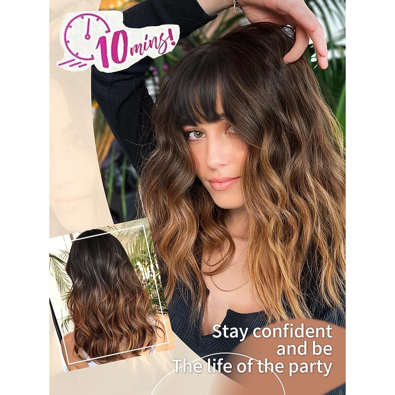 Short Wavy Wig with Bangs for Women Shoulder Length Bob Curly Women's Charming Synthetic Wigs with Natural Wavy Heat Resistant Hair for Daily Party Use4