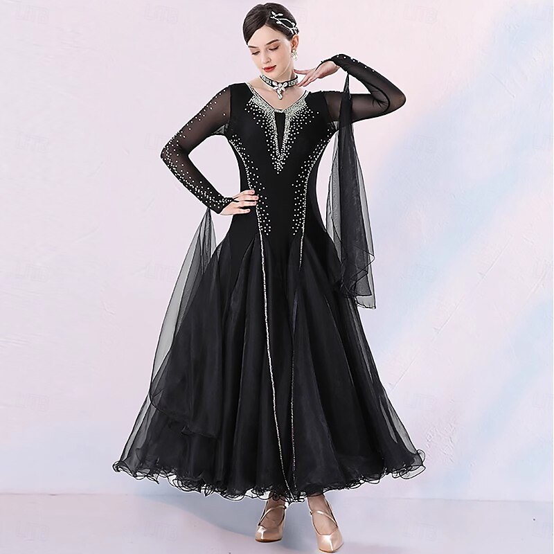 Ballroom Competition Dresses Women's Performance Party Modern Dance Costumes Big Swing Long Sleeve Standard Tango Waltz Dancing Outfit