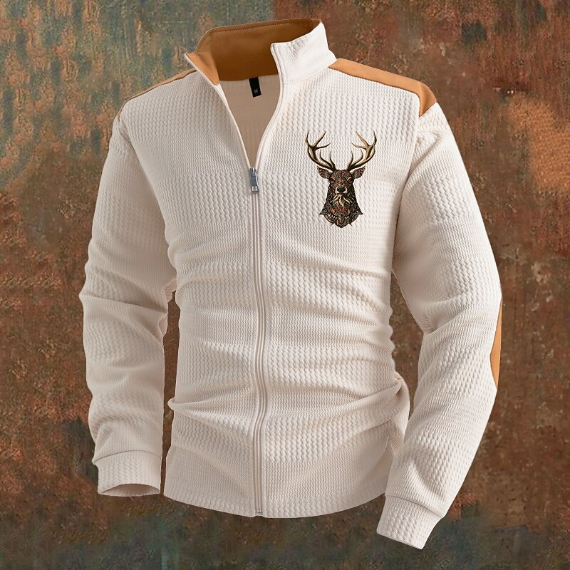 Men's Lightweight Jacket Transition Jacket Casual Jacket Vacation Daily Breathable Pocket Jacquard Fall & Winter Color Block Deer Fashion Classic Stand Collar Regular Black White Blue Khaki Gray4