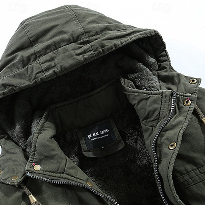 Men's Winter Jacket Fleece Jacket Casual Jacket Daily Vacation Thermal Warm Pocket Fleece Fall & Winter Plain Fashion Streetwear Hooded Regular Black Khaki Army Green Jacket2