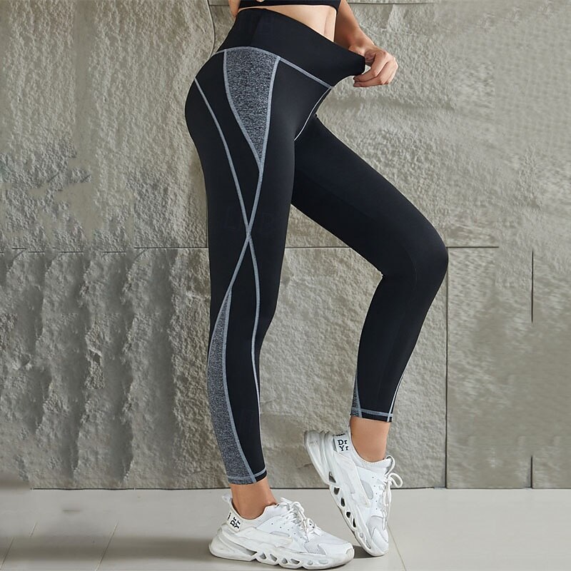 Women's Yoga Pants Yoga Leggings Patchwork High Waist Pilates Gym Workout Workout Tights Color Block Black Fall Sports Activewear Stretchy Slim4