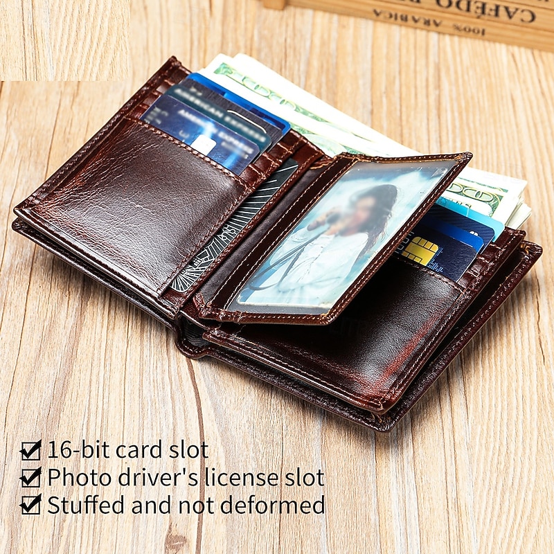 Men's Wallet Coin Purse Credit Card Holder Wallet Envelope Bag Cowhide Shopping Daily Large Capacity Waterproof Lightweight Black Coffee4