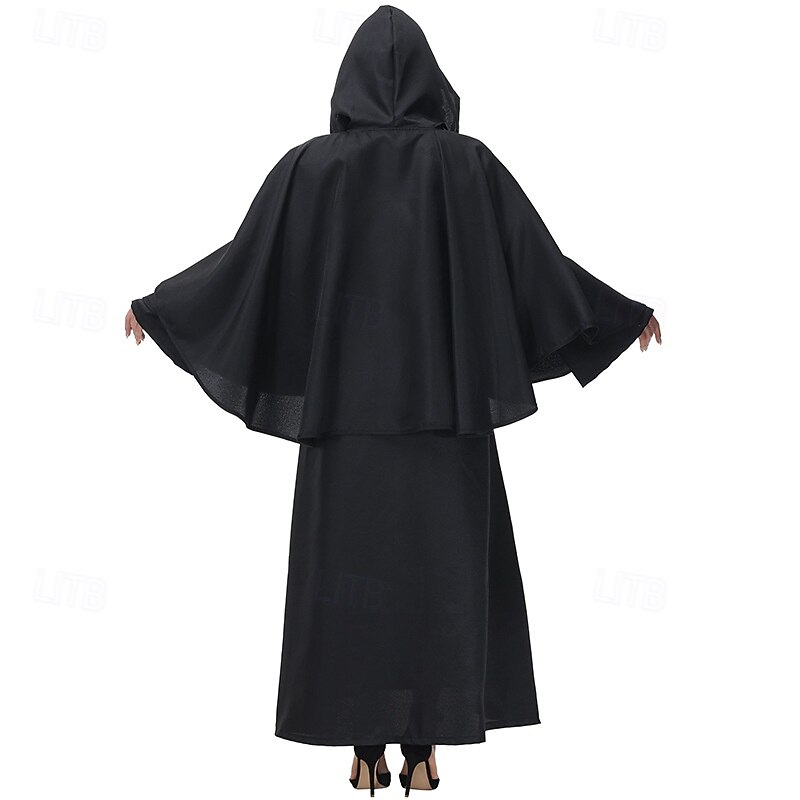 Retro Vintage Medieval Renaissance Cape Hooded Cloak Witch Plague Doctor Wizard Fancy Dress Women's Fantasy Walpurgis Night Halloween Carnival Party LARP Ren Faire Adults' Cloak3