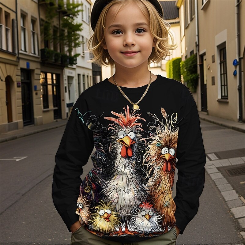 Girls' 3D Graphic Animal Chick T shirt Tee Long Sleeve Spring Fall Fashion Basic Kids 4-12 Years Crew Neck Outdoor Casual Daily Regular Fit3