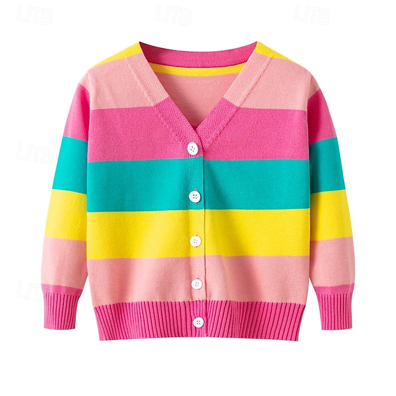 Kids Girls' Back to School Cardigan Rainbow School Long Sleeve Buttons Daily 4 years+ Fall Multicolor
