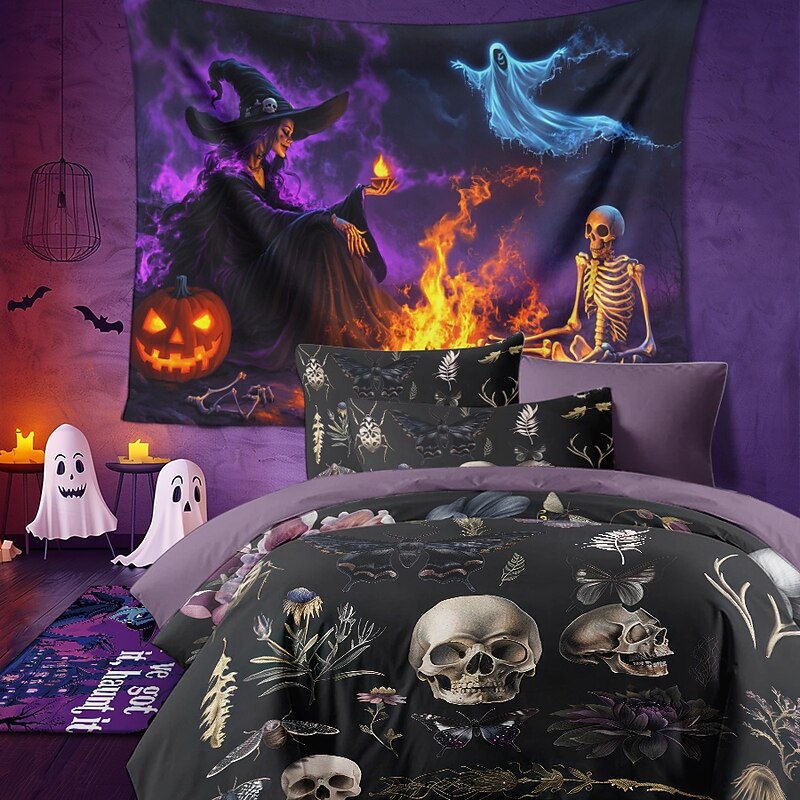 Halloween Dark Style Duvet Cover Set - Eerie and Mysterious Design - Includes Duvet Cover and Pillowcases - Soft and Durable Fabric3