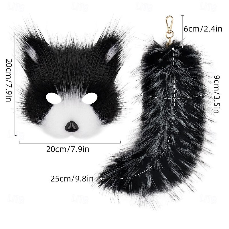 Mask and Tail Set Cosplay for Women 10" Long Tail Carnival Costume4