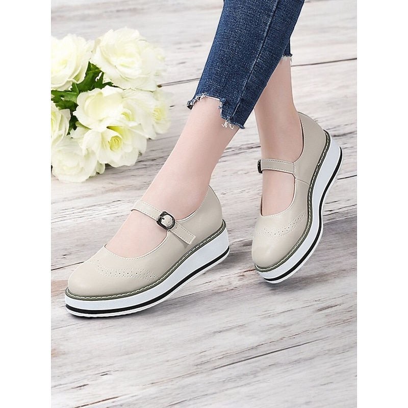 Women's Red Mary Jane Platform Shoes with Brogue Detailing and Buckle Strap – Vintage Style Casual Footwear for Daily Wear 8