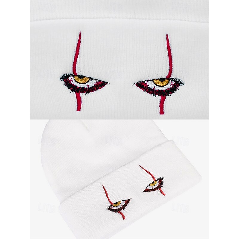 Horror Eye Embroidered Beanie Hat - Scary Halloween Knit Cap for Cosplay and Cold Weather3