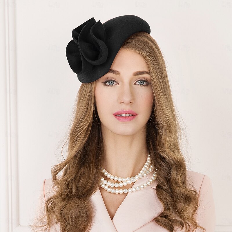 Headwear 100% Wool Beret Hat Saucer Hat Top Hat Wedding Tea Party Elegant Wedding With Floral Pure Color Headpiece Headwear2