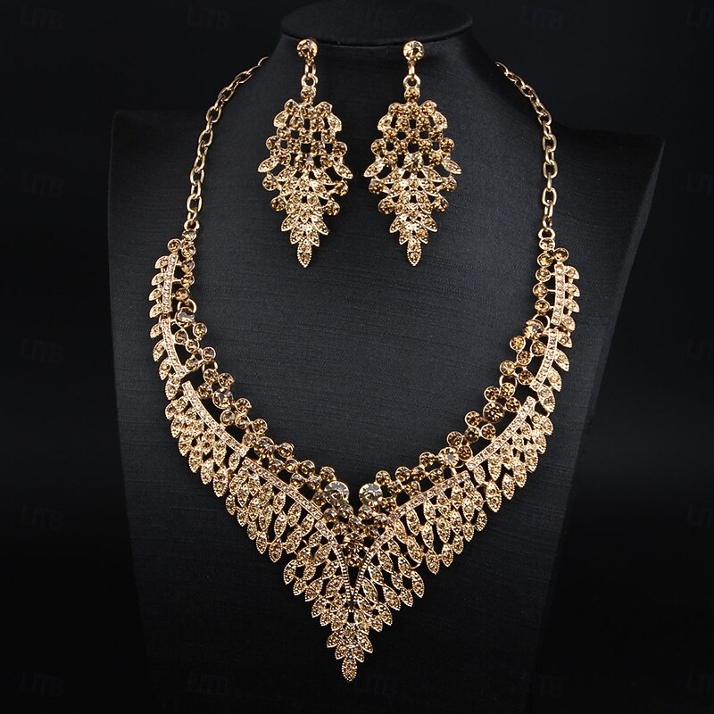 Jewelry Set 3pcs Rhinestone Alloy Earrings Necklace Women's Elegant Vintage Fashion Geometrical Geometric Jewelry Set For Wedding Party Anniversary