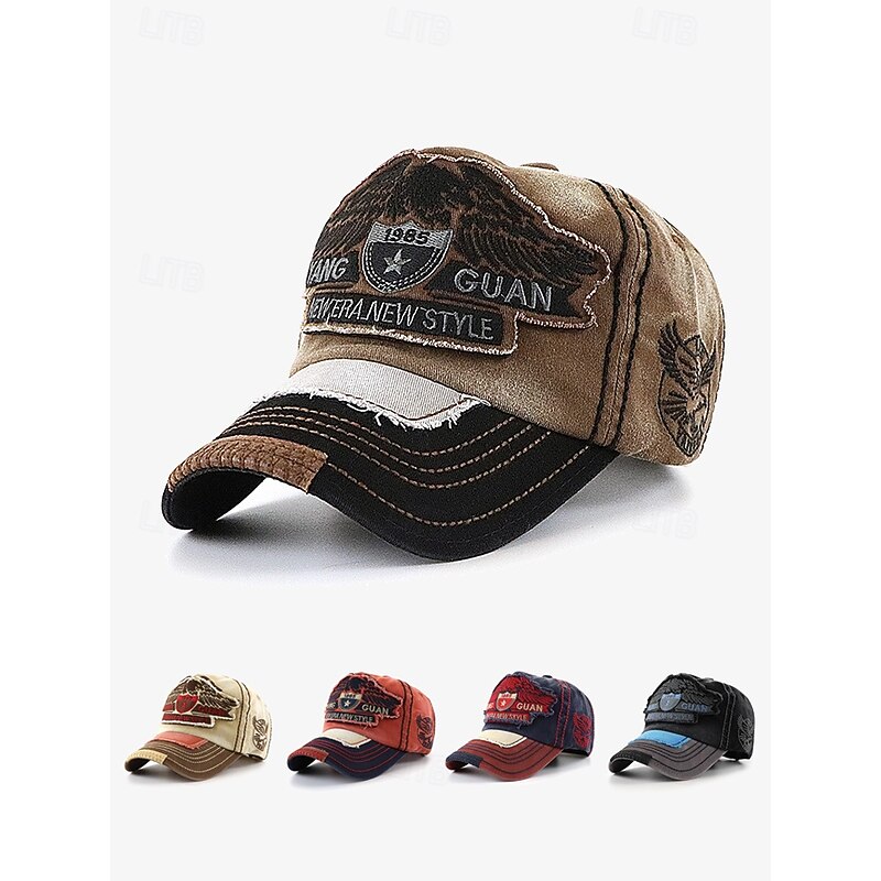 Vintage Distressed Baseball Cap with Embroidered Eagle Patch – Men's Casual Outdoor Hat for Sports and Fashion