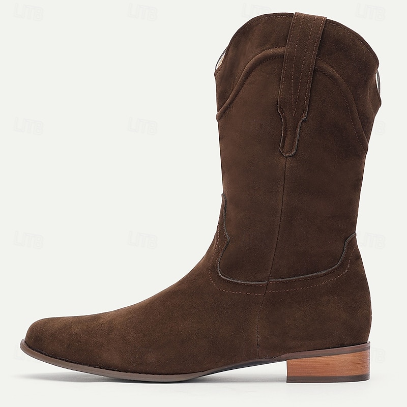 Men's Tan Suede Western Cowboy Boots - Classic Mid-Calf Design for Outdoor and Casual Wear2