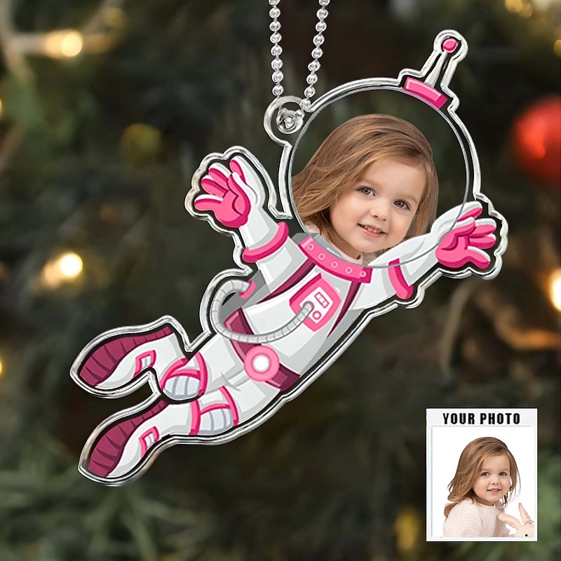 Personalized Photo Christmas Ornaments Acrylic 2D Custom Baby Face Christmas Tree Ornaments Xmas Decoration Hanging Pendant Gifts Astronaut