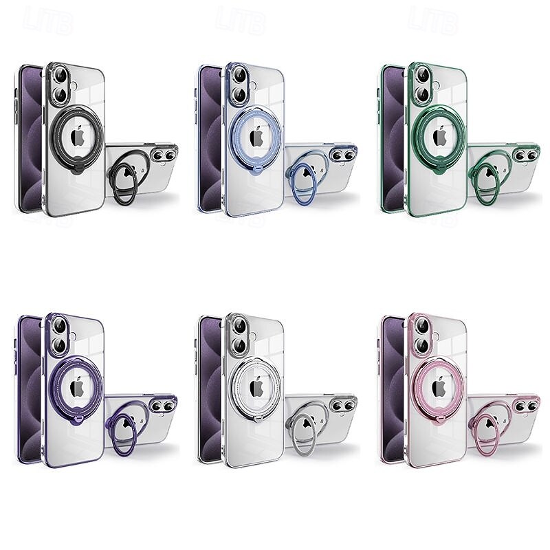 Phone Case For iPhone 15 14 Pro Max Plus 13 12 11 Pro Max Back Cover Ring Holder Magnetic Support Wireless Charging Retro TPU Plating