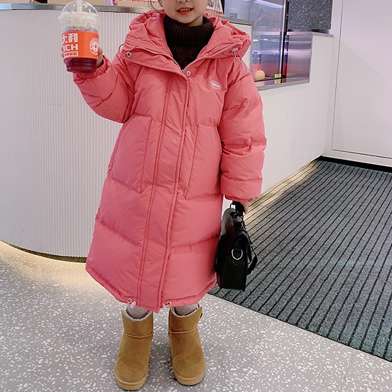 Kids Girls' Coat Outerwear Down Coat Puffer Jacket Plain Streetwear Pocket Vacation Cotton Coat Outerwear 4-12 Years Fall Black Pink4