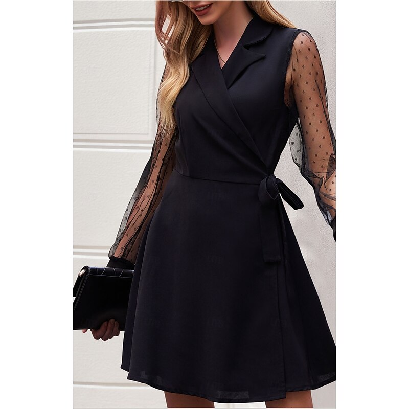 Women's Mini Dress Black Dress Cocktail Dress Formal Dress Fashion Modern Elegant Dress Office Daily Regular Fit Plain Long Sleeve Shirt Collar Black Spring Fall3