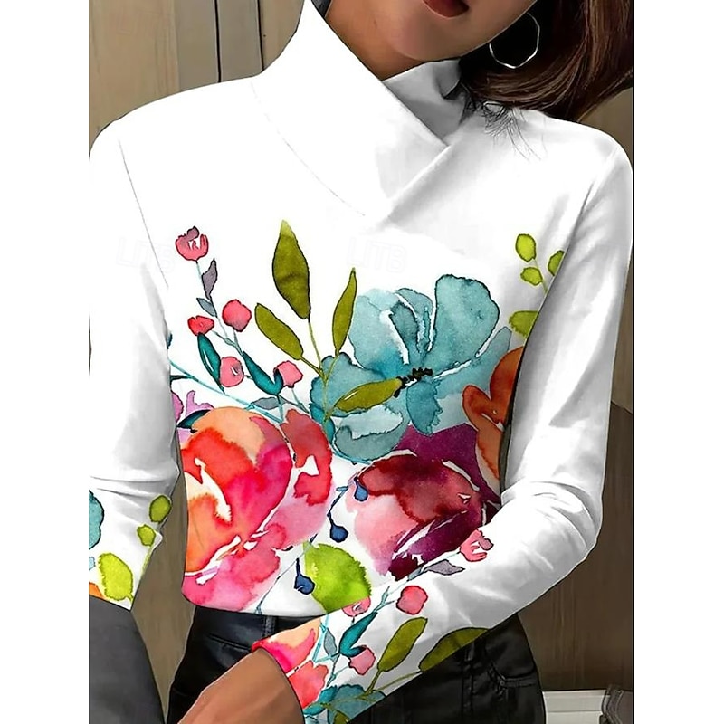 Women's Tunic T Shirt Elegant Long Sleeve Long Tops Daily Black White Pink Blue Fall Winter