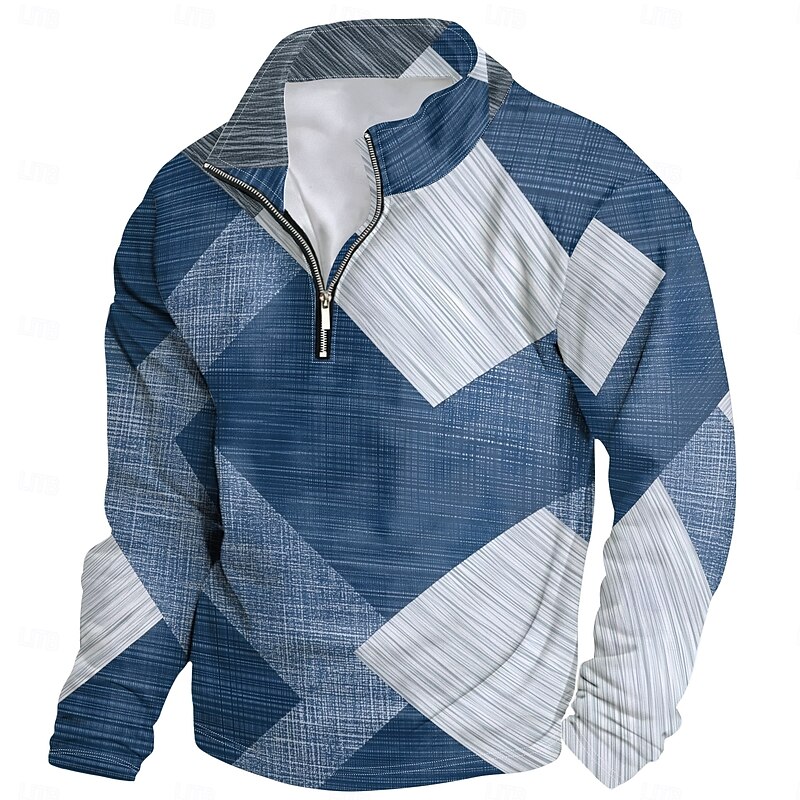 Men's Graphic Patchwork Hoodies Quarter Zip Sweatshirt Long Sleeve Sweatshirt Stand Collar Daily Artistic Casual 3D Print Vacation Going out Streetwear Print Spring &  Fall3