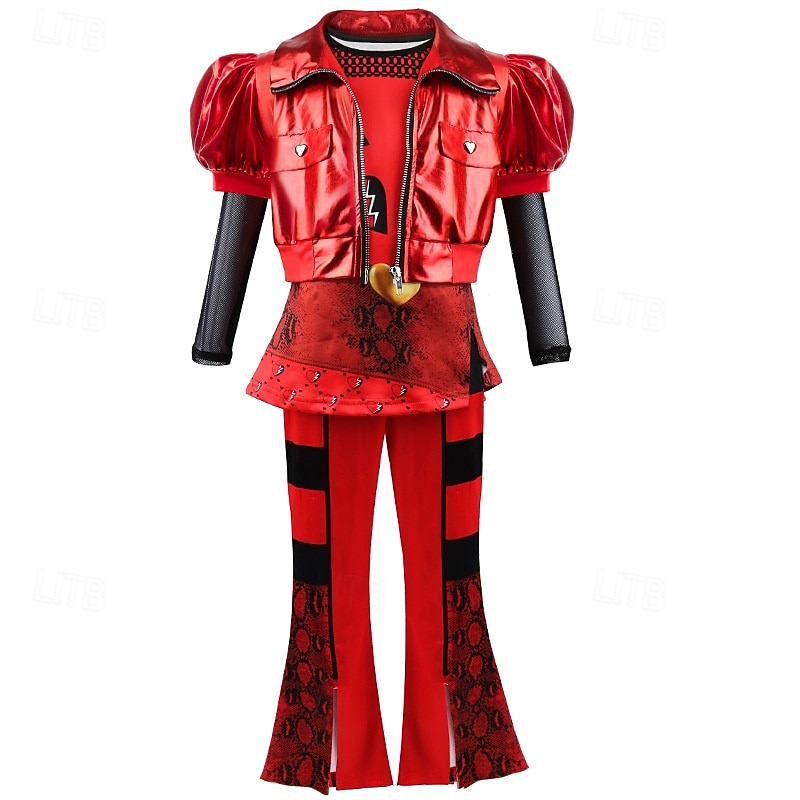 Kids Red Queen of Hearts Halloween Outfits Descendants The Rise of Red Cosplay Kid's Girls' Carnival Party Easy Halloween Costumes Dress Up2