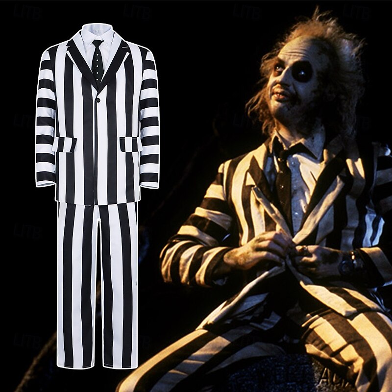 Beetlejuice 2023 Horror Movie Beetlejuice Outfits Suits & Blazers Men's Movie Cosplay Cosplay Carnival Performance Party