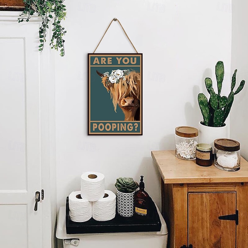 Highland Cow  Are You Pooping  Funny Tin Signs Bathroom Wall Decor2