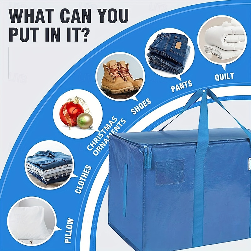 24 Gallon Extra Large Heavy Duty Foldable Moving Bags with Zipper And Stronger Handle, Can Be Carried And Moved, Foldable, Suitable For Moving, Traveling, Dormitory Storage, Waterproof Material4