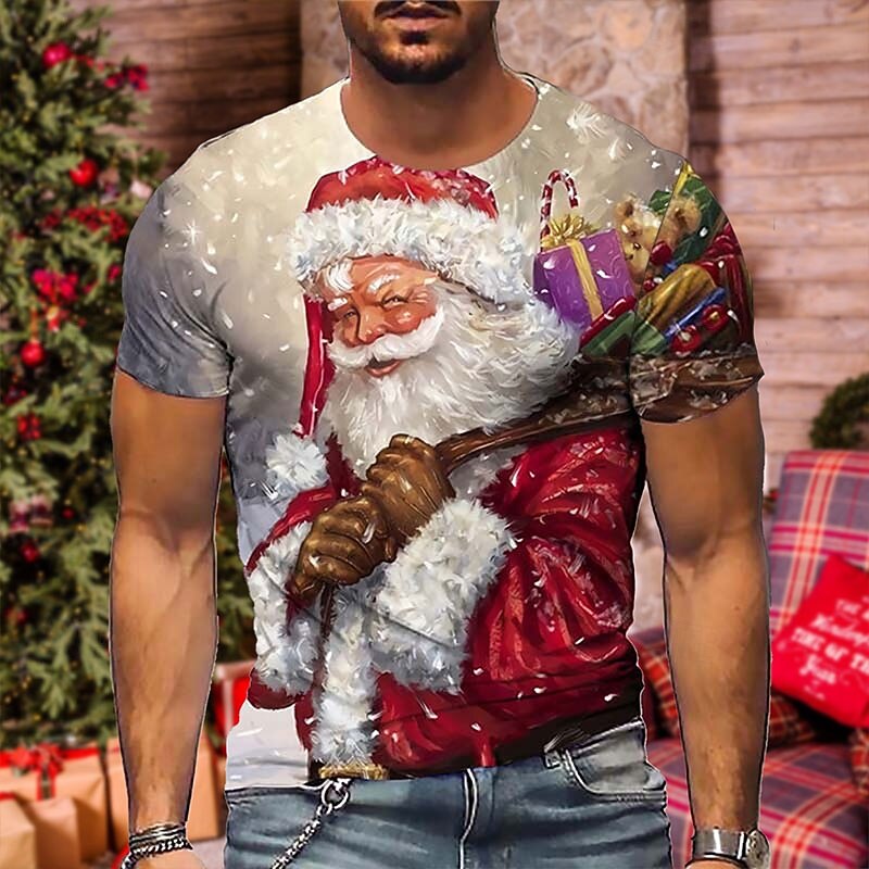 Christmas Men's Santa Claus 3D T-shirts Tee Santa Claus Graphic Prints Crew Neck Red / White Black Yellow Red Navy Blue 3D Print Outdoor Short Sleeve Print Clothing Apparel Polyester Designer Casual2