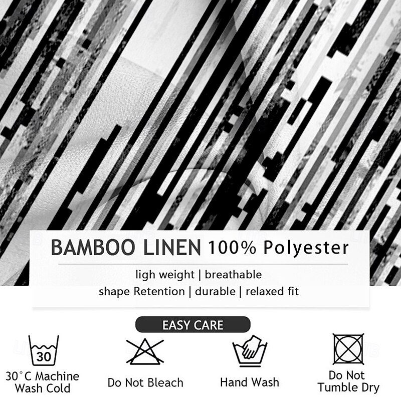 Men's Striped Geometric Pattern Dress Shirt Button Up Shirt Long Sleeve Casual Vacation Daily Summer Spring &  Fall Grandad Collar Band Collar 3D Print Blue Green Khaki Black-white Gray3