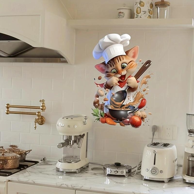 Chef Mouse Wall Decal, Kitchen Cartoon Mouse Adhesive Wall Sticker, Animal Print Oblong Toilet Lid Decal, Plastic Self-Adhesive Single Use Wall Art for Home Decor - Kitchen, Bedroom